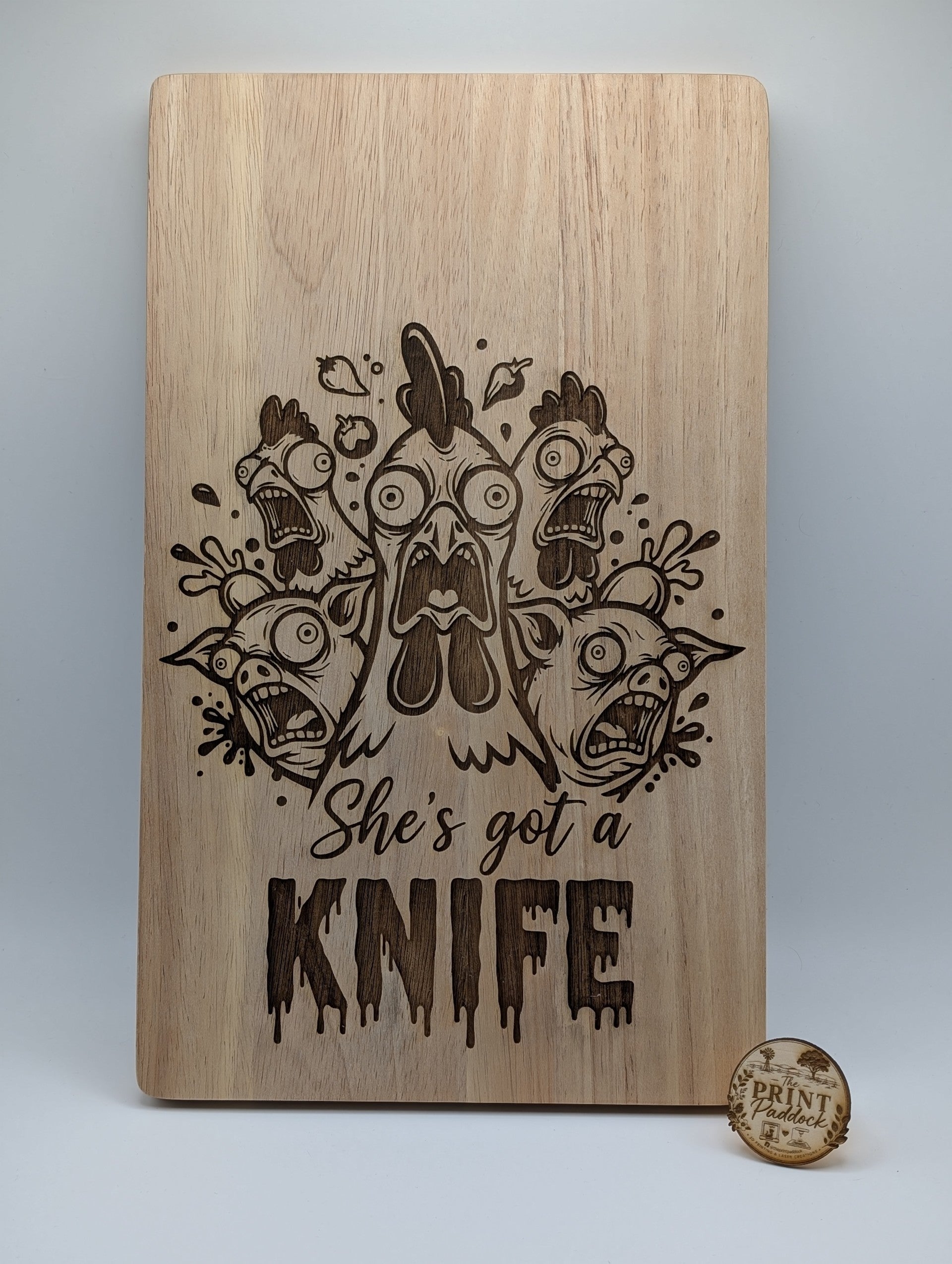 🔪 “She’s Got a Knife” Engraved Chopping Board
